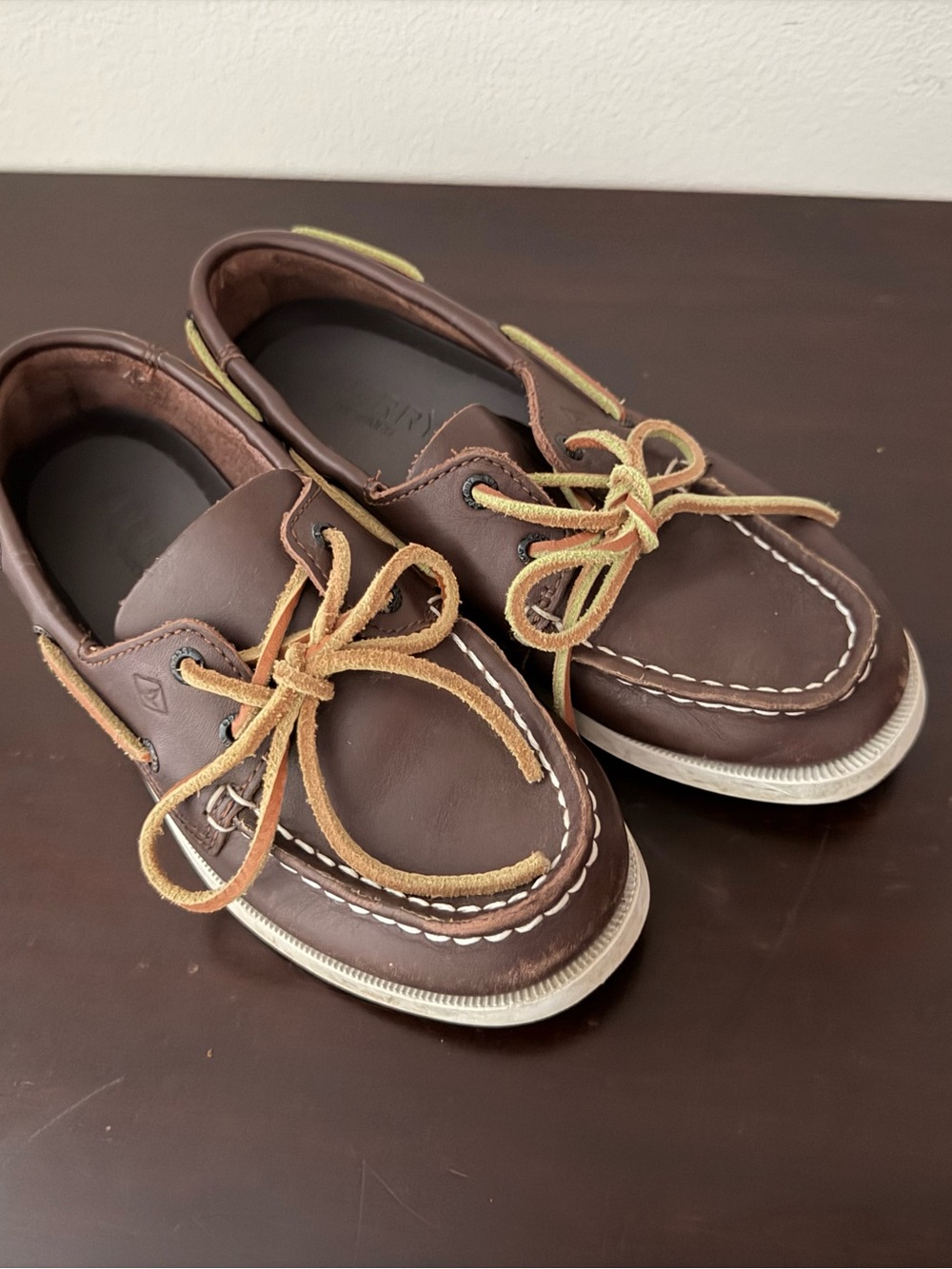 Sperry Kids Dark Brown Leather Boat Shoes  with Tan Laces